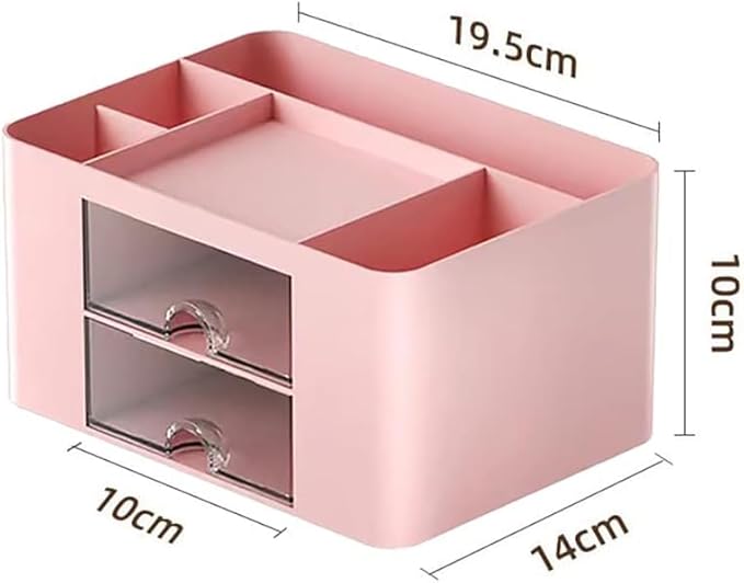 Stationary Organiser 7-Grid Desk Organizer with Drawer โ Multifunctional Plastic Table Organizer & Pen Holder for School, Office, and Home (Pink)