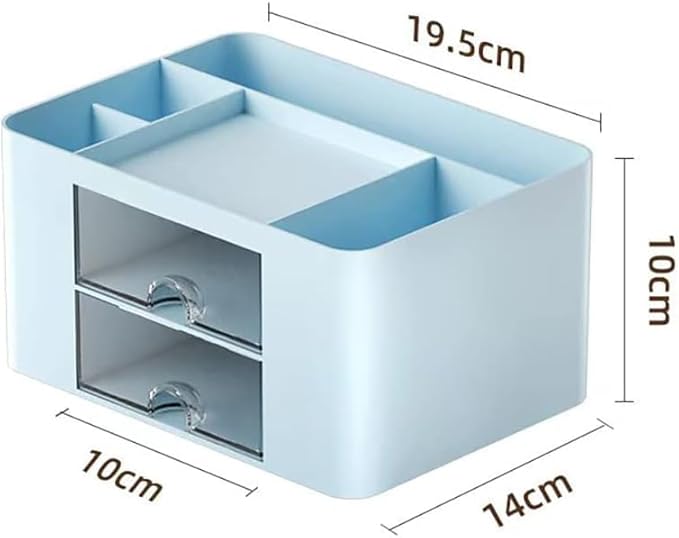Stationary Organiser 7-Grid Desk Organizer with Drawer โ Multifunctional Plastic Table Organizer & Pen Holder for School, Office, and Home (Blue)