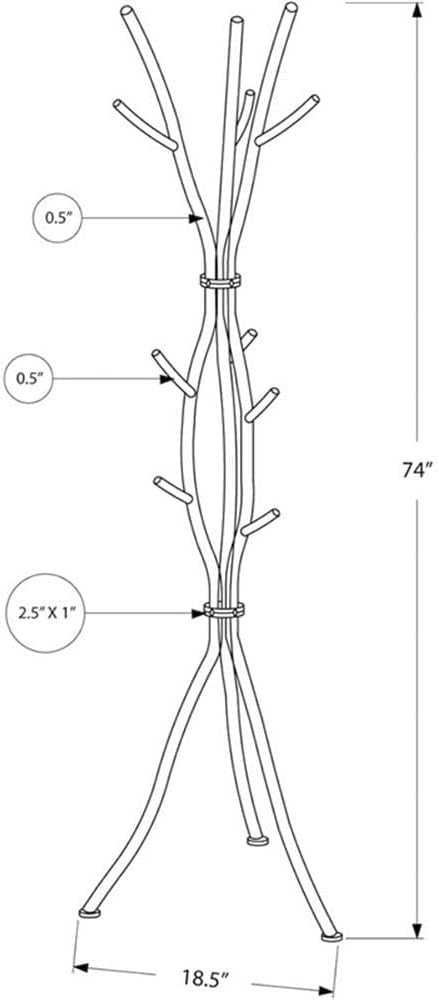 Monarch Specialties I 2063 Coat Rack, Hall Tree, Free Standing, 11 Hooks, Entryway, 74"H, Bedroom, Metal, White, Contemporary, Modern