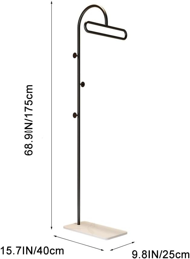 Coat Rack Freestanding Clothes Rack with Hooks & Marble Base, Heavy Duty Coat Hanger Stable Coat Stand for Entryway Bedroom, Hanging Garment Rack Hall Tree for Clothing Ties Hats Bags Purses (Black)