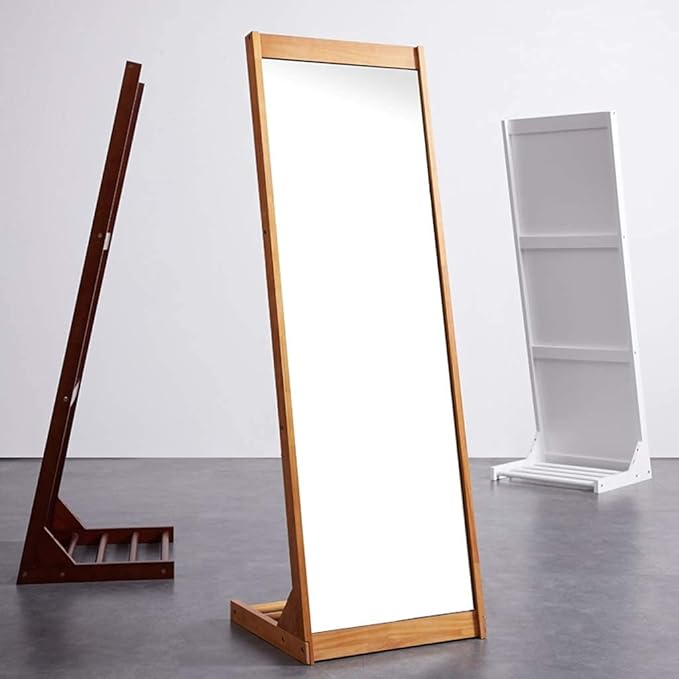 Full Length Mirrors Full Length Vintage Wooden Rectangle Free Standing with Storage for Bedroom Hall Floor Mirror (Color : Brown) (White)