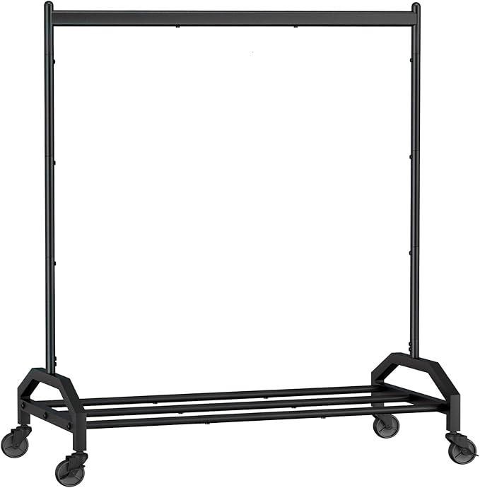 Wiracks Clothes Rack Clothing Rack with Wheels Rolling Clothing Rack for Hanging Clothes Garment Rack Loads 300 LBS for Bedroom, Laundry Room, Retail Store (Black)