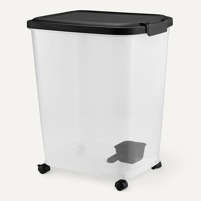 Amazon Basics Pet Food Storage Container with Rolling Wheels, BPA-Free, Detachable Scoop, 50lbs Capacity
