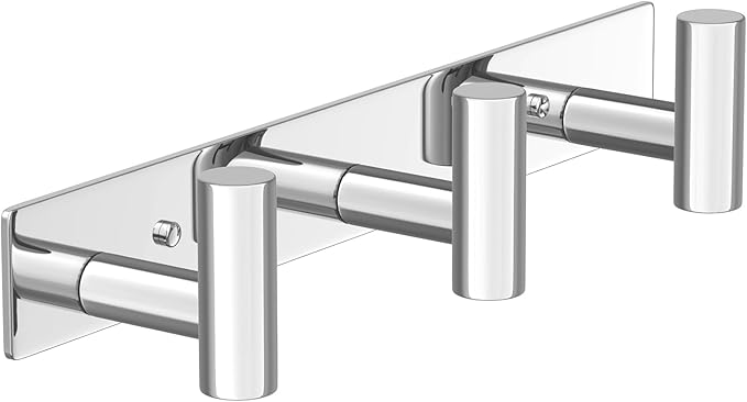 Wall Mounted Coat Rack-3 Hooks, Heavy Duty Stainless Steel Wall Hooks for Towel Coat Bag, Hat Rack Hanger Coat Hooks Towel Racks for Bathroom Entryway Kitchen Hotel (Glossy Chrome, 1 Pack)