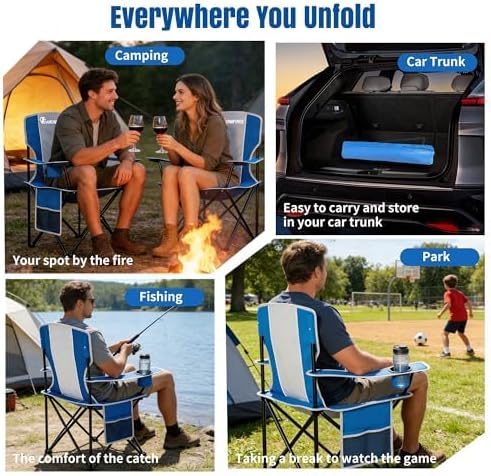 Oversized Camping Chair, High Back Camping Chairs 500 LBS Capacity, Portable Outdoor Lawn Chairs Folding with Cup Holder for Picnic, Lawn, Beach, Fishing and Sports (Bright Blue)