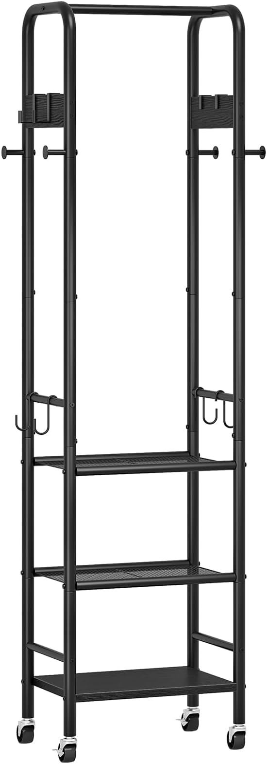 CHOEZON Coat Rack, Freestanding Coat Rack with 3 Shelves, Rolling Garment Rack with Wheels and Hooks, Coat Hanger Stand, Clothes Rack, Hanging Rod, for Entryway, Bedroom, Living Room, Black TYM17BB
