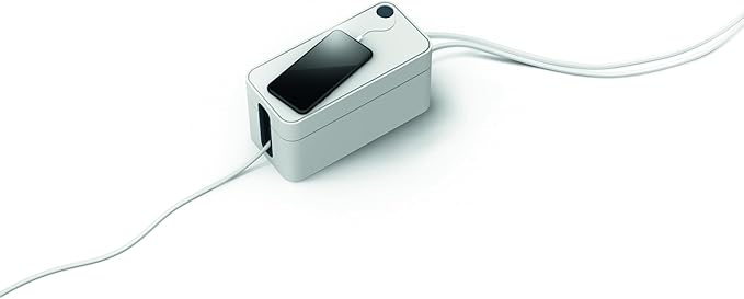 Durable Cavoline Cable Management Box S - Safely Store Power Blocks and Cables - USB Cable Outlet for Charging Devices - Made of Flame Retardant Plastic - Small Box in Gray