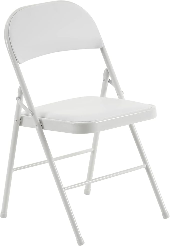 18 Pack White Wedding Folding Chairs - Water-Resistant PU Cushion, Elegant Stackable Design, Commercial Steel Frame (350lbs) for Outdoor Weddings/Events/Parties