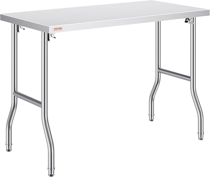 VEVOR Stainless Steel Foldable Work Table, 24 * 48 Inch Heavy Duty Food Outdoor Stainless Steel Worktable for Commercial Kitchen Restaurant