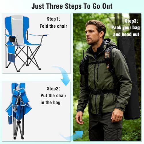 Camping Chairs, 2 Packs 300 LBS Capacity High Back Camping Chair, Portable Outdoor Lawn Chairs Folding with Cup Holder for Picnic, Lawn, Beach, Fishing and Sports (Blue Grey)