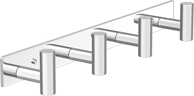 Wall Mounted Coat Rack-4 Hooks, Heavy Duty Stainless Steel Wall Hooks for Towel Coat Bag, Hat Rack Hanger Coat Hooks Towel Racks for Bathroom Entryway Kitchen Hotel (Glossy Chrome, 1 Pack)