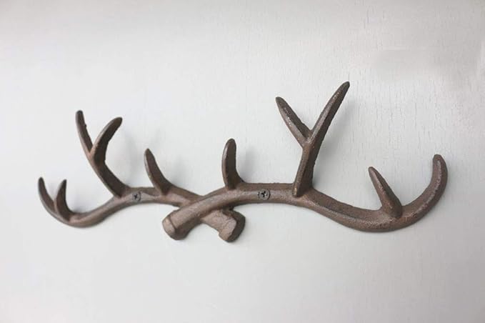 Vintage Cast Iron Deer Antlers Wall Coat Hooks- Farmhouse Chic Metal Hanger Coat Rack Key Holder Jewellery Display Rack Bathroom Towels Rack Hooks(with Screws)