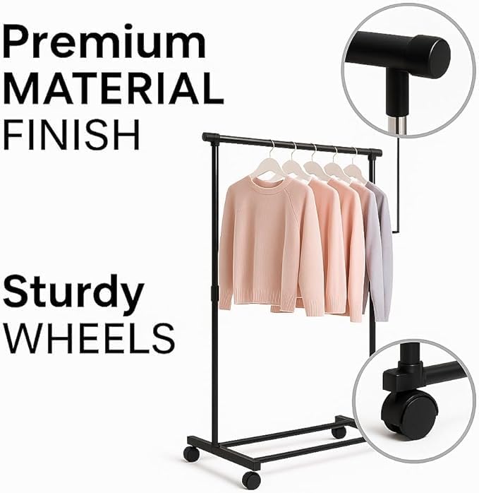 Heavy Duty Garment Rack with Sturdy Wheels | 450 lb Load Capacity | Adjustable Metal Clothing Anti-Slip Rack for Hanging Clothes, Lockable for Stability (Double Rod)