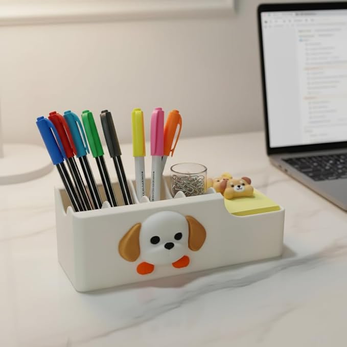 Cable Management Box, Dog Pattern Cord Organizer for Desk, Small Storage Tray for Cables, Chargers, Adapters, Power Strip, Nightstand Organizer, White (6.2 x 3.3 x 2.2 Inch)