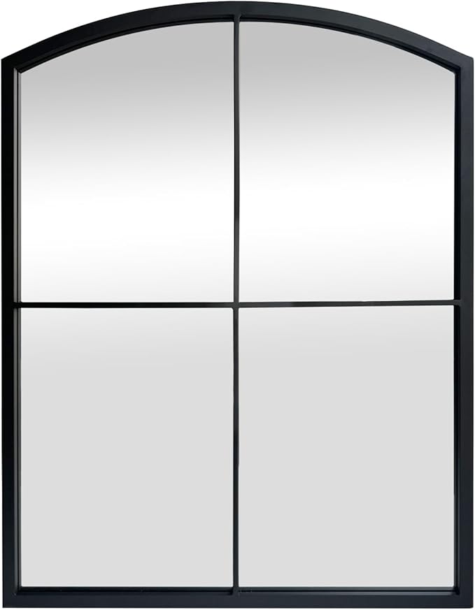 WAMIRRO Black Window Pane Mirror,Farmhouse Arched Grid Mirrors for Fireplace/Entryway/Hallway/Living Room 28"X36"