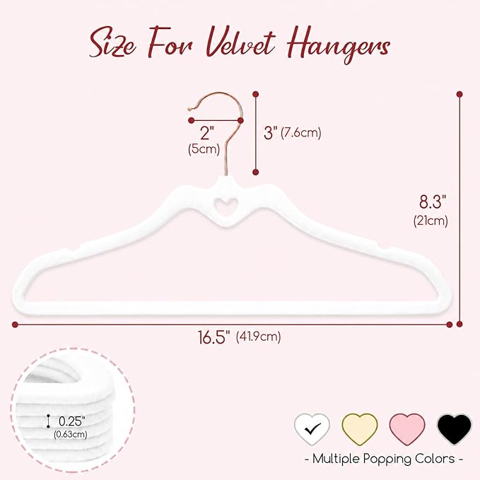 HOUSE DAY White Velvet Hangers 60 Pack, Non Slip Flocked Felt Hangers, Sturdy Velvet Clothes Hanger, Cute Heart Heavy Duty Coat Hanger, Ultra Slim for Closet Space Saving