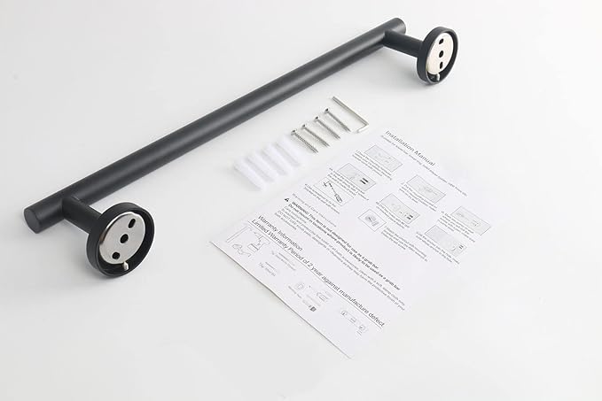 TocTen Bath Towel Bar - Thicken SUS304 Stainless Steel Bathroom Towel Holder, Towel Rod for Bathroom Heavy Duty Wall Mounted Towel Rack Hanger (18IN, Matte Black)