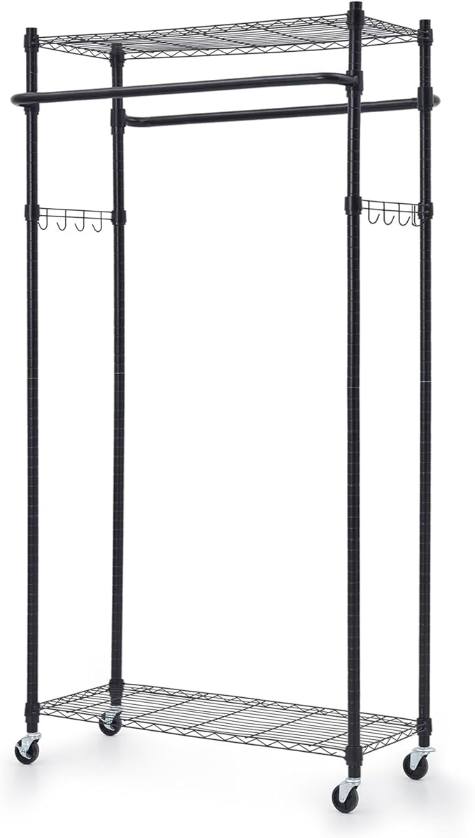 HOKEEPER Clothes Racks 400 LBS Heavy Duty Clothing Racks for Hanging Clothes Adjustable Coat Rack with Wheels & Hooks Freestanding Wire Garment Rack Portable Closet Wardrobe 74.8''H*38.2" W