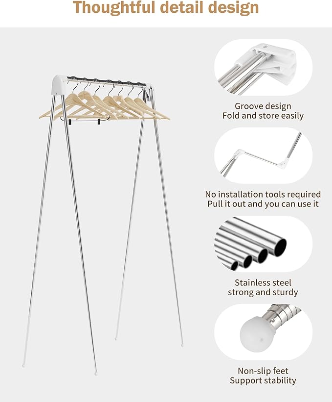 Travel Garment Rack,Portable and Foldable,Folding Clothes Rack for Dance,Travel,Camping, Drying,RV, Indoor,Outdoor. A Collapsible Mini Clothing Rack., Matte White