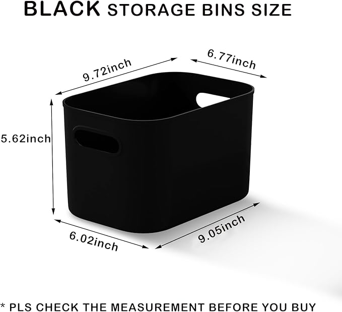 ORGIDOL 10 Pack Black Plastic Storage Bins, Storage Container for Organizing, Storage Boxes with Handle for Shelves, Cute Organizer Bins for Craft, Snacks, Pantry, Cabinet, 9.69x6.7x5.7 inch