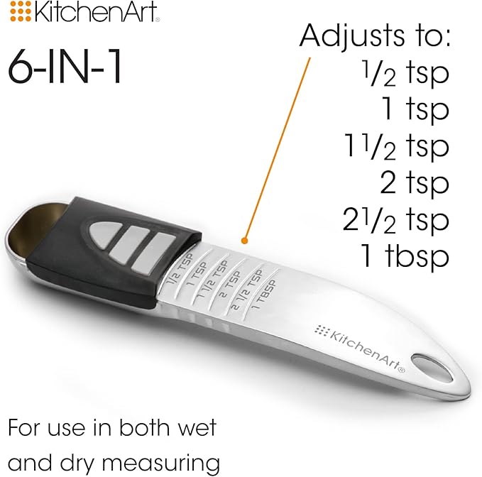 KitchenArt Stainless Steel Pro Adjust-A-Tablespoon, Adjustable Tablespoon Scoop, Measures 1/2 TSP to 1 TBL