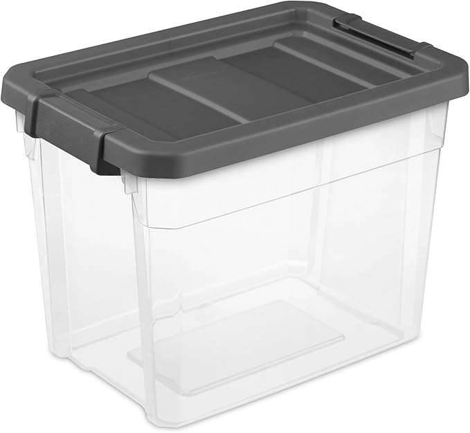 Sterilite 6-Pack Modular Stacker Box, Durable Clear Plastic Storage Bins with Latching Lids, 30 Quart - Stackable Organizing Container Boxes for Closet, Bathroom, and Office