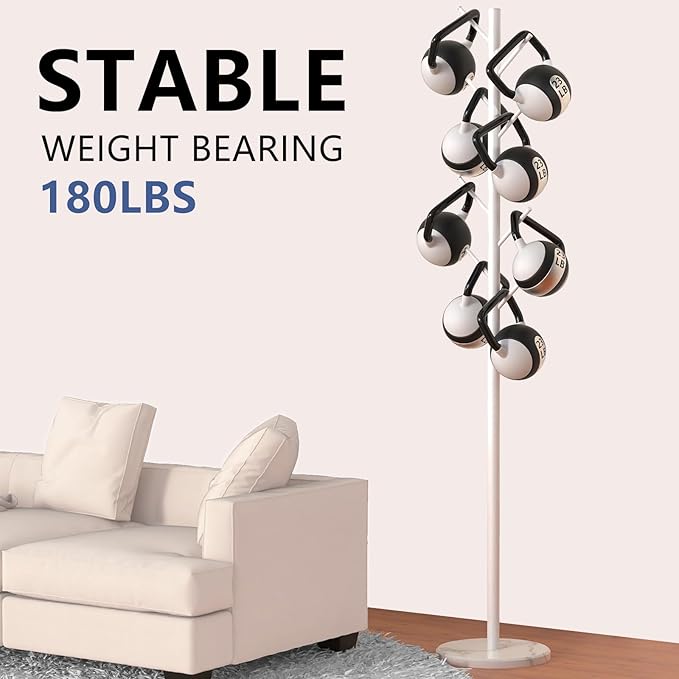Durmmur Heavy Duty Coat Rack with Natural Marble Base, Freestanding Metal Coat Stand with 8 Hooks, Modern Stable Coat Hanger Tree for Bags, Jacket, Clothes, and Hats, White Metal