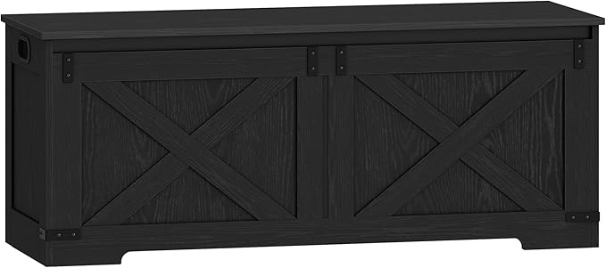 Hzuaneri 47.2" Storage Chest, Large Storage Trunk with 2 Hinges, Farmhouse Wooden Box Bench, Lift-Top Organizer Chest, Entryway Trunk for Bedroom, Living Room, Black SB12104X