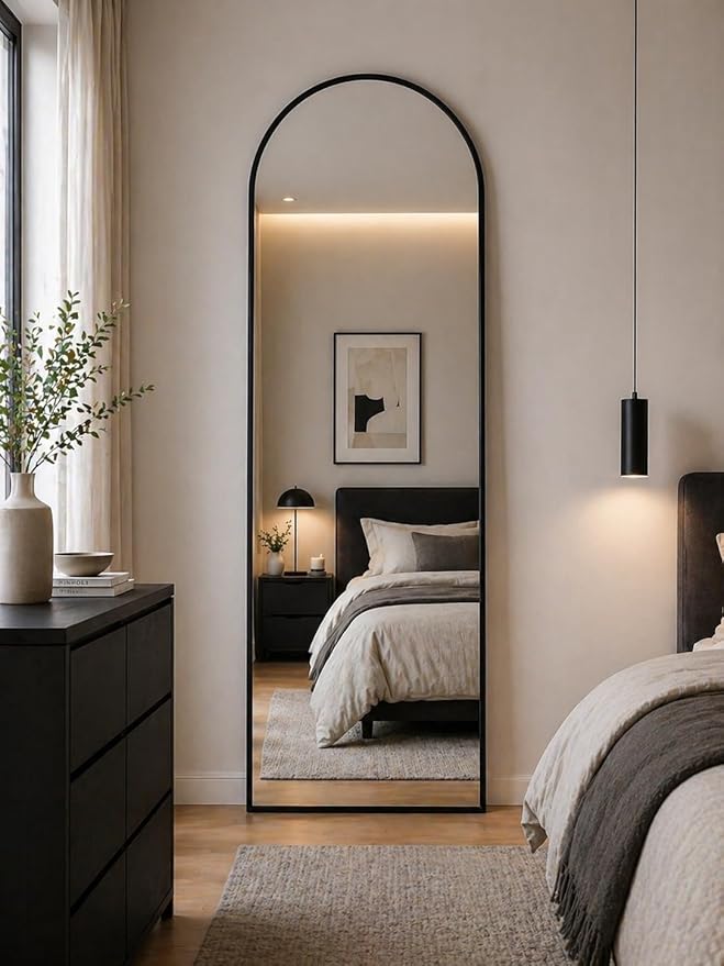 Full Length Mirror, Arched Floor Mirror Freestanding, Floor Standing Full Body Mirror with Stand for Bedroom, Hanging Mounted for Living Room Cloakroom