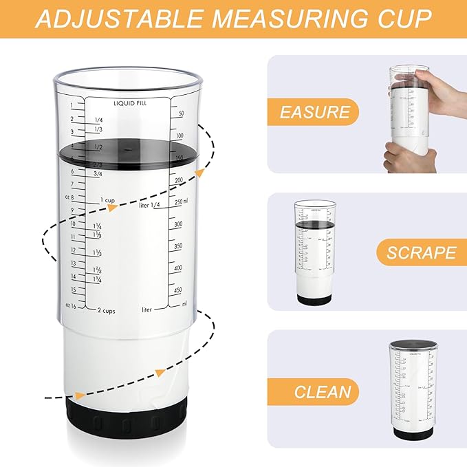 6 Pcs Adjustable Measuring Cups Set Includes 2 Cup Push up Measuring Cup and 5 Measurings Spoon for Peanut Butter 4 in 1 Liquid Dry Semi Solid Ingredient Home Cooking Tool