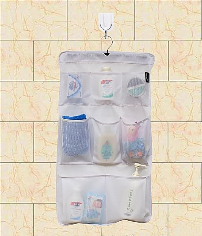 MISSLO 8 Pockets Mesh Shower Organizer Hanging Caddy with Rotating Hanger Quick Dry Bathroom Storage (White)