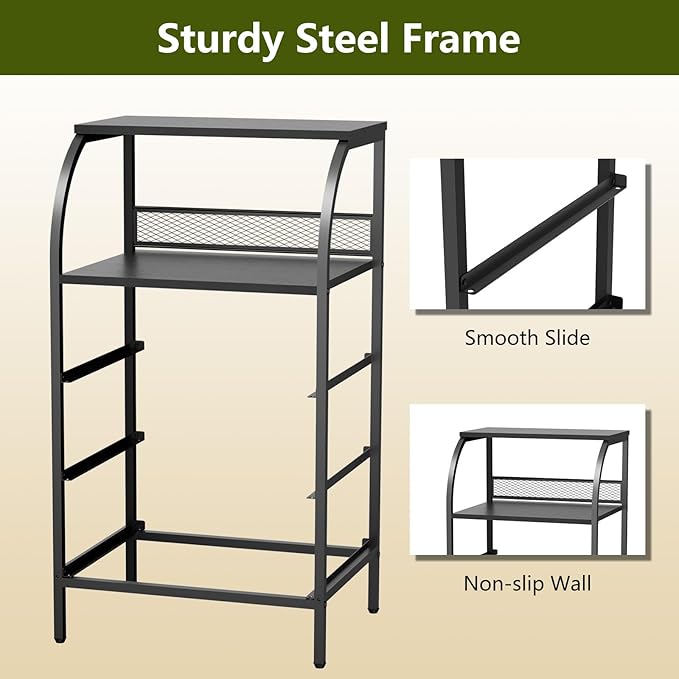 Nightstand with 3 Drawers, Bedside Table with 2-Tier Storage Shelf, Fabric Small Dresser Organizer, End Table Side Table, Living Room, Closet, Sturdy Steel Frame, Wood Top, Black