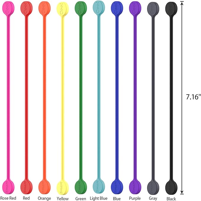 SMART&COOL Reusable Silicone Magnetic Cable Ties for Bundling and Organizing, Holding Stuff, Book Markers, Fridge Magnets, Assorted Color, 7.16'' (30-Pack, Multi)