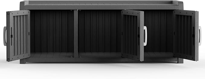 3 Doors Shoe Storage Bench, Waterproof Entryway Bench with Seat for Indoor Outdoor, End of Bed Footrest Stool for Bedroom, Hallway, Black