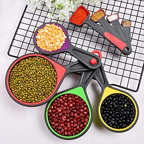 Collapsible Silicone Soft Measuring Cups and Measuring Spoons,8 pieces Portable Food Grade Silicone Measurement Cup for Liquid & Dry Measuring Baking &Utensils & Travel Measuring Cup,space saver