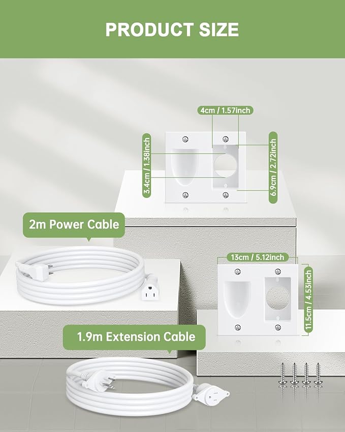 in Wall Cable Management Kit, Cord Hider for Wall Mounted TV with Triple Outlet, 6.5FT Power Cable and 6.2FT Extension Cable, 20A TV Wire Hider for Wall