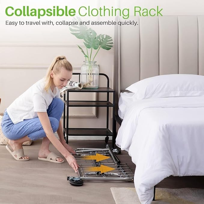 HOKEEPER Clothes Rack Collapsible Clothing Garment Rack Capacity 525LBS Clothing Racks on Wheels Heavy Duty Rolling Clothes Rack for Hanging Clothes for bedroom, Commercial, White 22"D x 75"W x 71"H