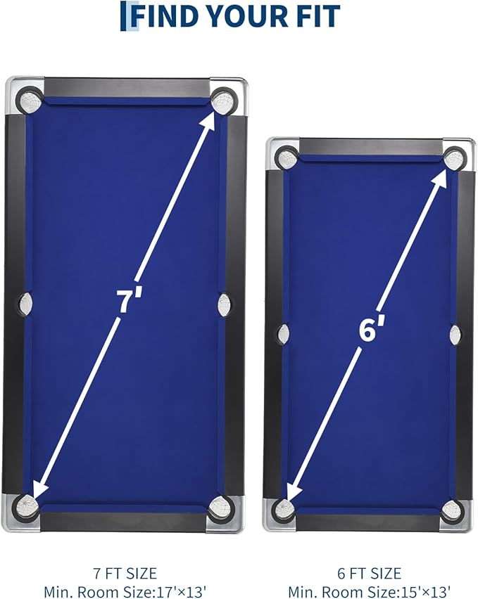 7 Foot Pool Table for Family, Foldable No Assembly Pool Table with Balls, Cues, Chalk, Rack & Brush, Portable Billiards Game Table for Apartment, Basement, Office & Game Room