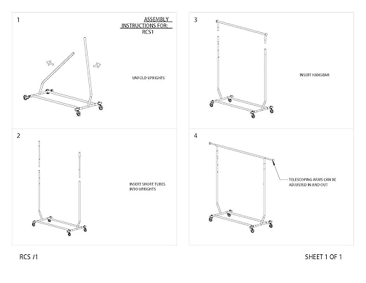 NAHANCO RCS-1 Heavy Duty Rolling Clothes Rack, Single Bar, Collapsible, Heavyweight - Chrome
