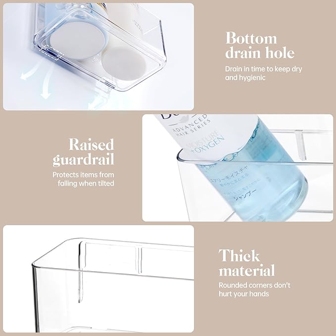 PAVSTINE 2 Pack Clear Shower Shelf, Adhesive Bathroom Shower Shelves, Wall Mounted Bathroom Shower Organizer, No Drill Shower Shelves with Self Adhesive Tape, Transparent