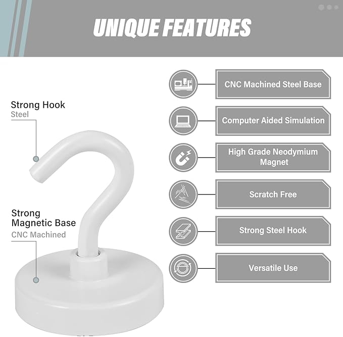 Neosmuk Magnetic Hooks, Heavy Duty 130lb+ Strong Magnet Hook for Cruise Cabins, Cruise Essentials 2026 for Hanging, Metal Wall Refrigerator Hangers (White, 10 Pack)