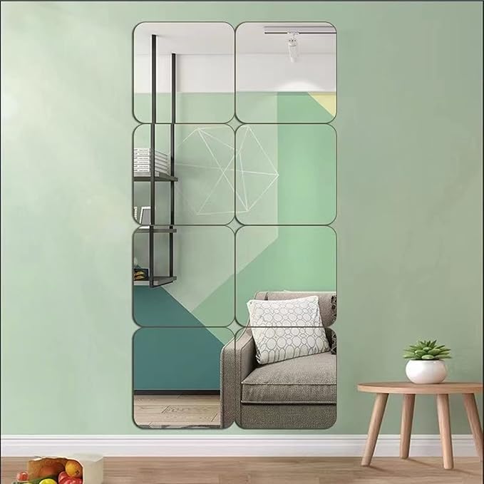 JEOYOO Wall Mirror Full Length, Thick 0.127", 12"X12", 4 Pcs, Unbreakable Gym Mirrors for Home Gym, Plexiglass Makeup Mirror Tiles, Full Body Workout Wall Mirrors, Over The Door Wall-Mounted Sticker
