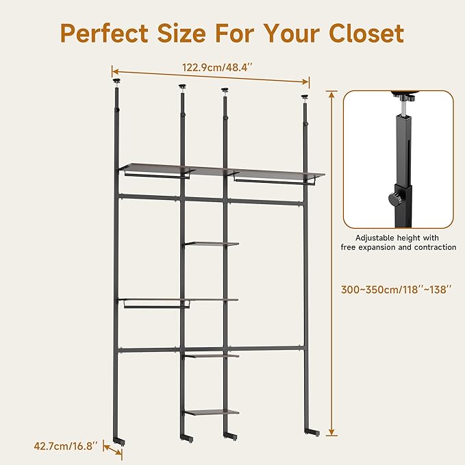 M MZG Heavy Duty Garment Rack Clothes Rack Storage Closet Clothing Rack Black 16.8" D x72.1 W x 137.9" H