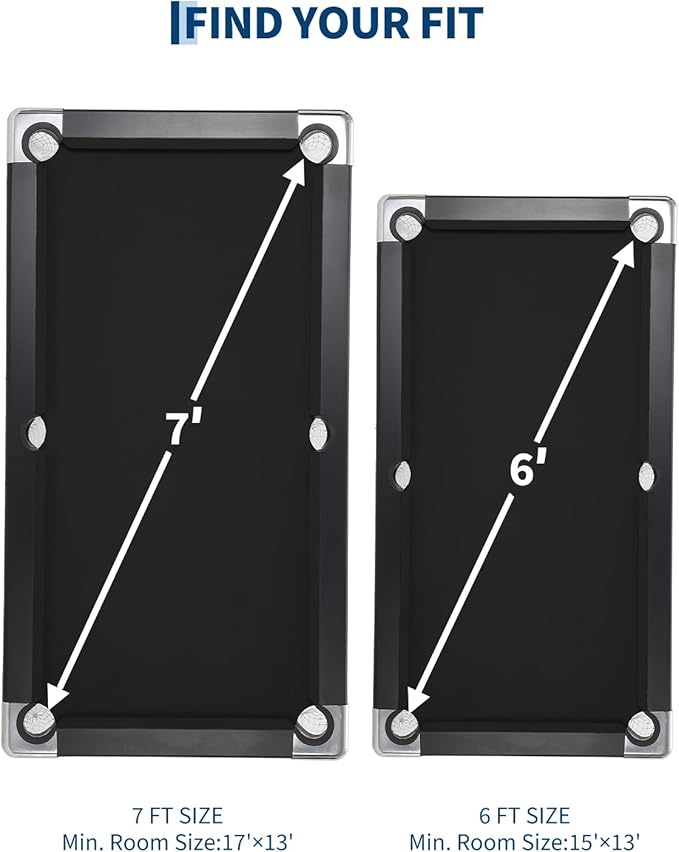 7 Foot Pool Table for Family, Foldable No Assembly Pool Table with Balls, Cues, Chalk, Rack & Brush, Portable Billiards Game Table for Apartment, Basement, Office & Game Room