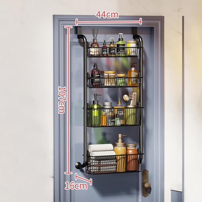 Over the Door Pantry Organizer, Metal Hanging Spice Rack with Adjustable Basket, over Door Hanging Storage and Organization for Pantry Kitchen Storage