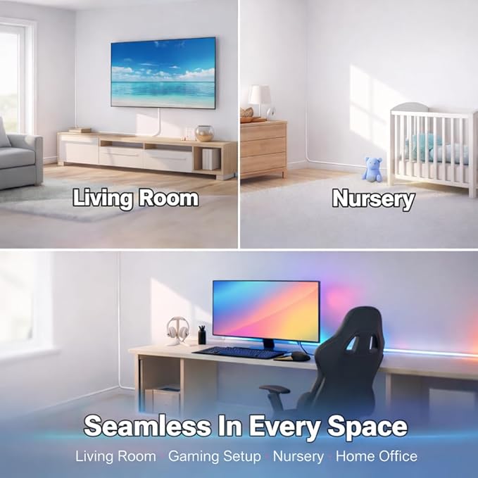 Easylife Corner Cable Trunking Raceway 192 Inch Paintable Self Adhesive TV Cable Hider Flexible Cable Concealer for Wall Corners HDMI Power Cord Ethernet Speaker Wire Management