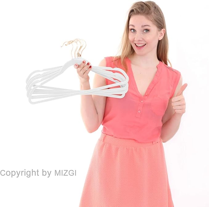 MIZGI Premium Velvet Hangers (60 Pack) Heavy Duty - Non Slip Felt Hangers - Velvet Suit Hangers White - Rose Gold Hooks,Space Saving Clothes Hangers