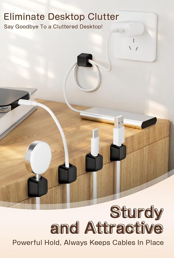 Magnetic Clip for Cords, Maveek 5 Pack Cable Holder Magnet Cord Clips Organizer Desk Wall Metal Table Cable Management for Charger USB C Home Office Car (Black)