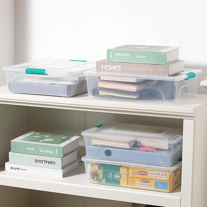 Plastic Storage Containers Clear Craft Storage Bins with Grey Handle,Organizer Box with Durable Lids Stackable Containers for Organizing Craft and Tools (4 Pack-10 Quart Green)