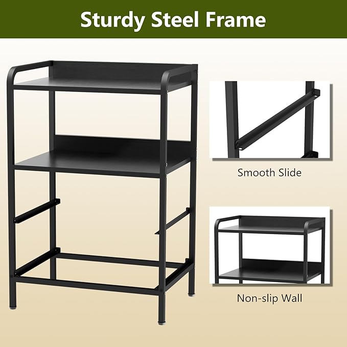 Night Stand Set 2, Nightstand with 2 Fabric Drawer, End Table with Open Shelf, Bedside Table Side Table with Wooden Top for Bedroom, Black
